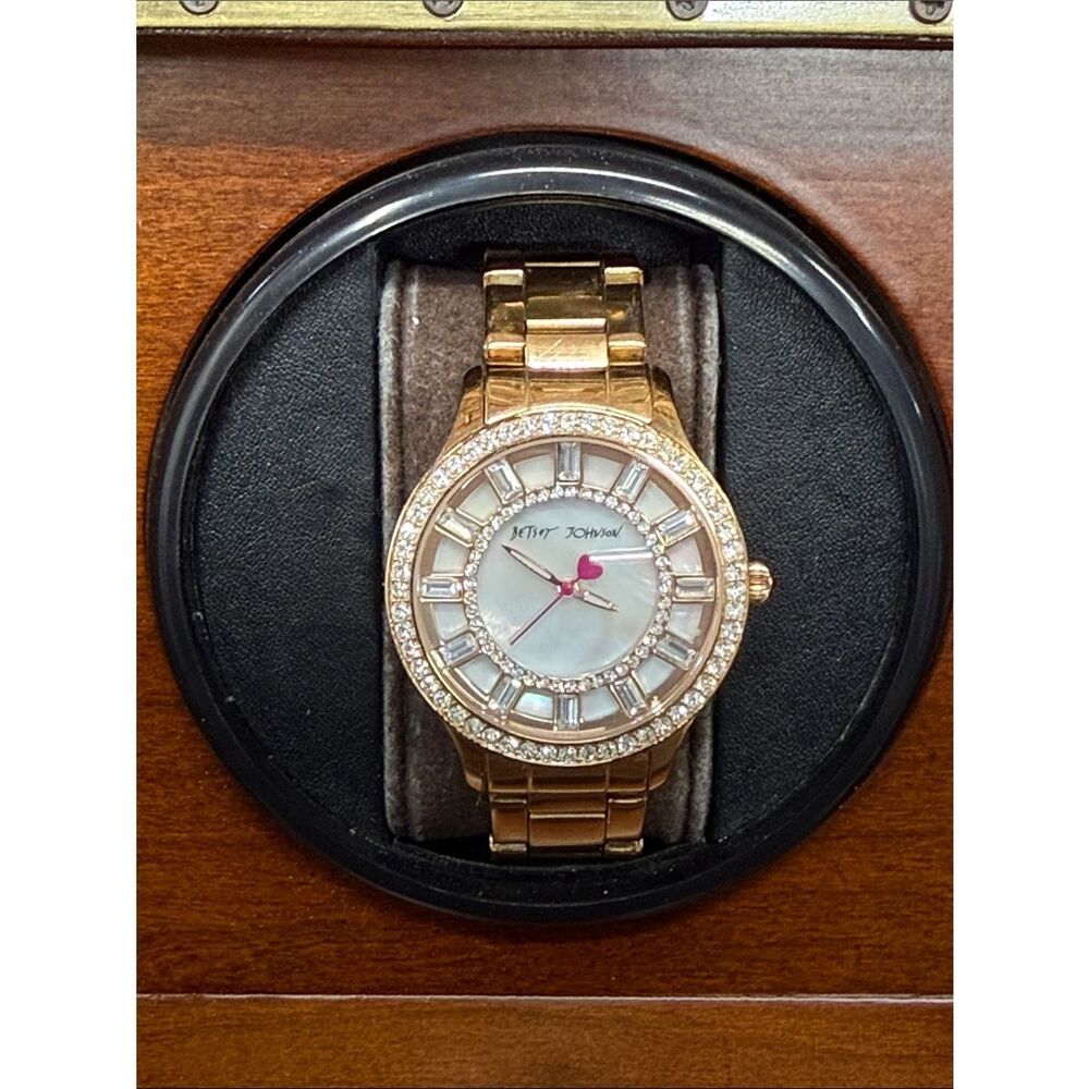 Betsey Johnson Rose Gold Watch with Pink Heart Second Hand